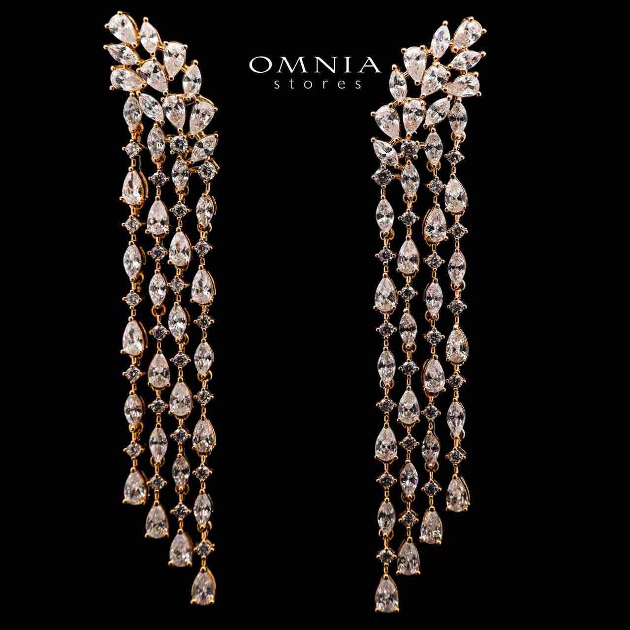 Homa Golden Drop Gold Plated Earrings in High Quality Zircon Stone in Rhodium Plated
