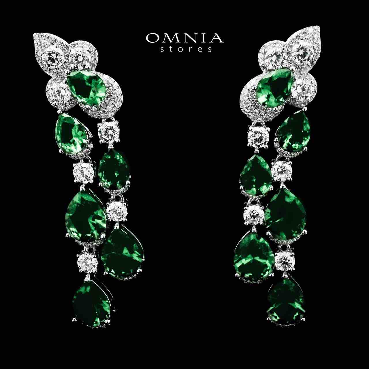Omnia Ladan Green Drop Earrings In 925 Silver High Quality Simulated Diamonds