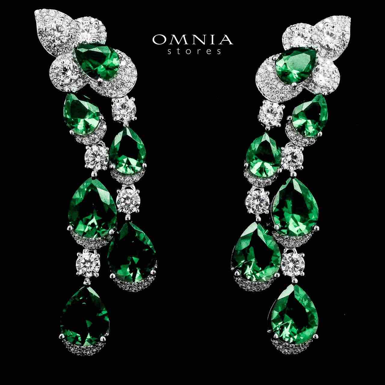 Omnia Ladan Green Drop Earrings In 925 Silver High Quality Simulated Diamonds