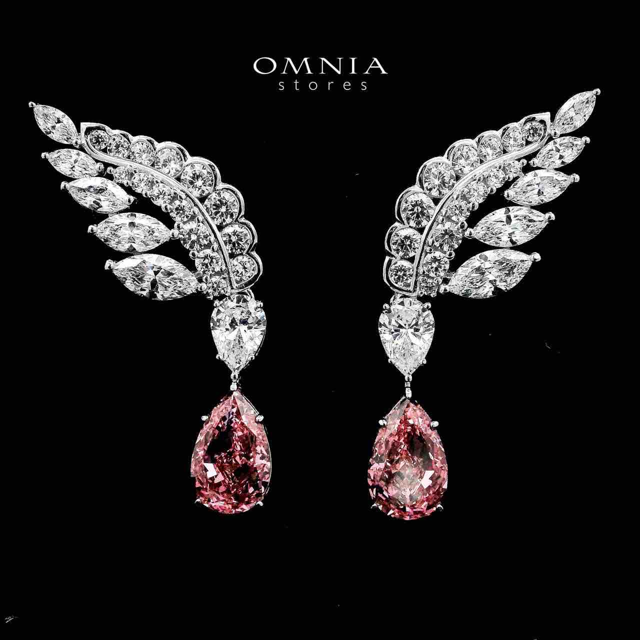 Laleh Pink Winged Earrings In 925 Silver High Quality Simulated Diamonds