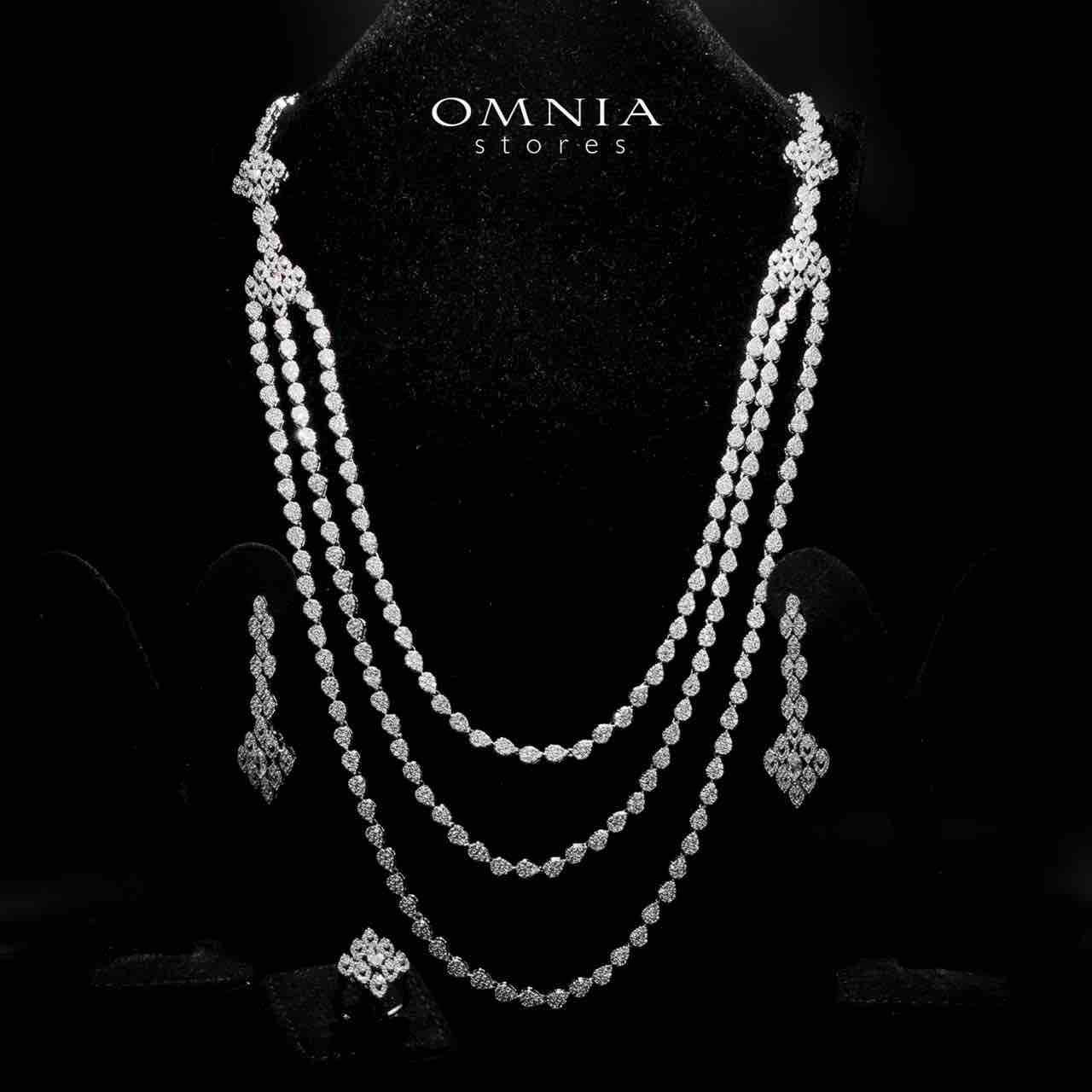 Mahdieh Bridal White Long chain Set High Quality Zircon Stone In Rhodium Plated