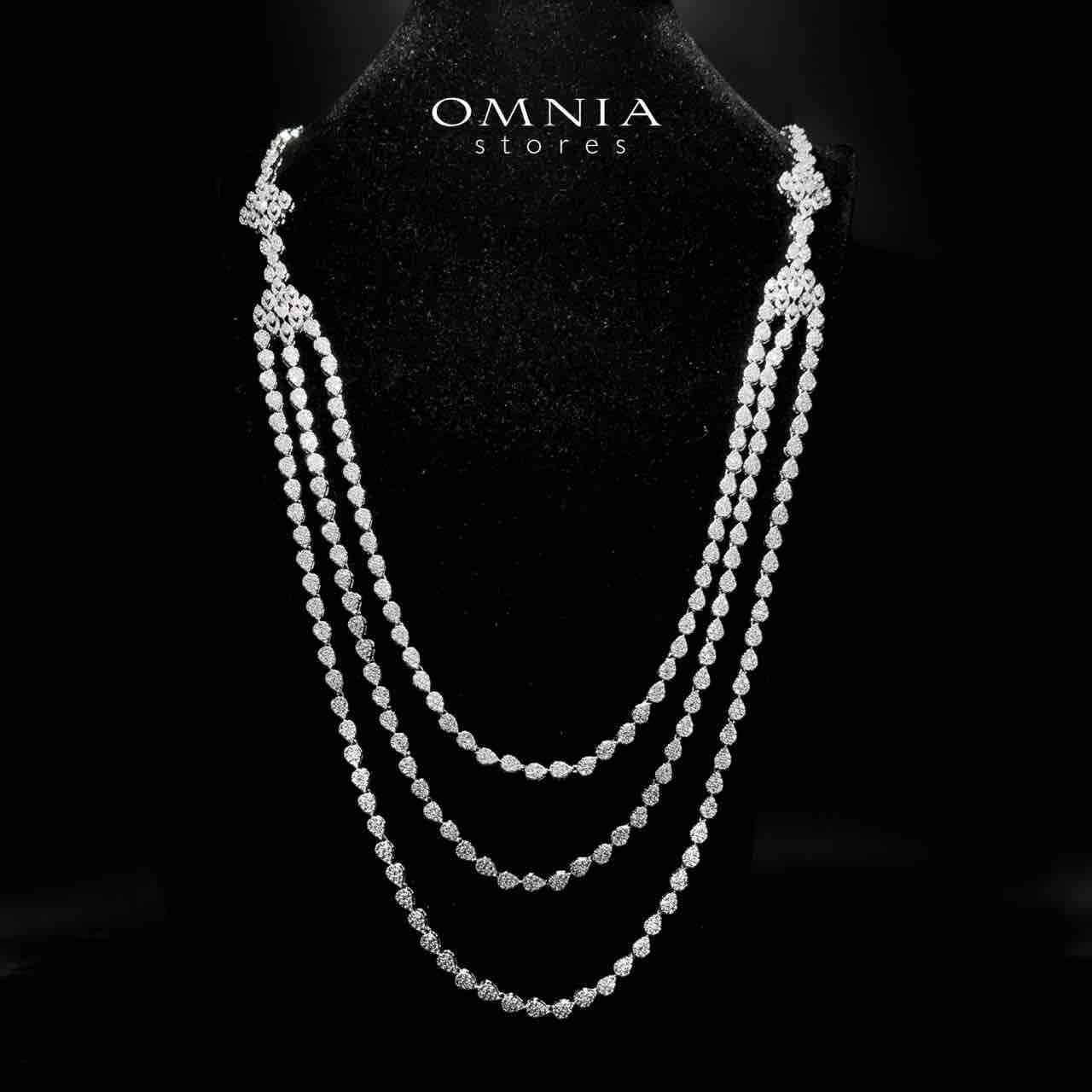 Mahdieh Bridal White Long chain Set High Quality Zircon Stone In Rhodium Plated