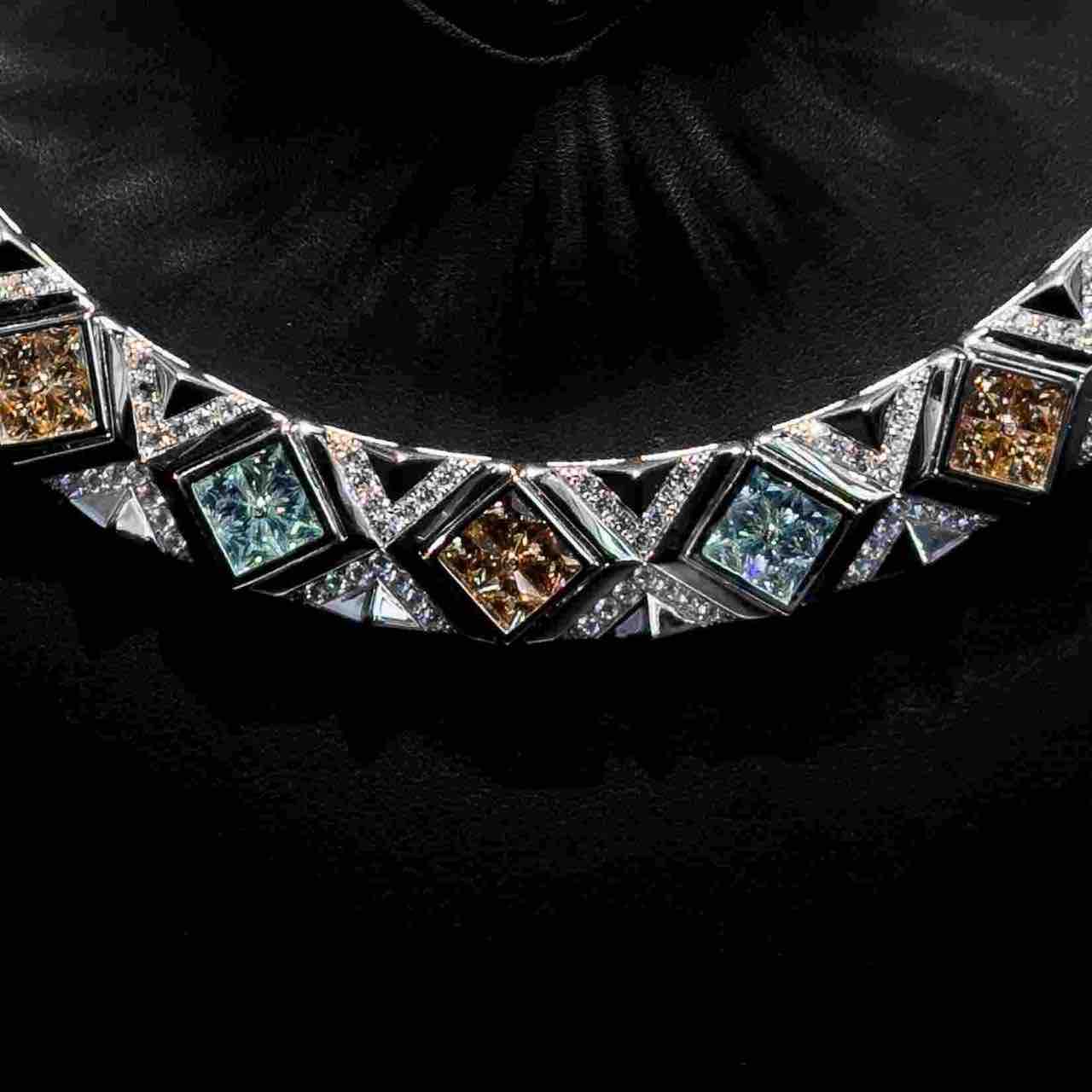 Omnia Parnaz Multi Color Necklace In 925 Silver Certified High Quality Lab Grown Stones