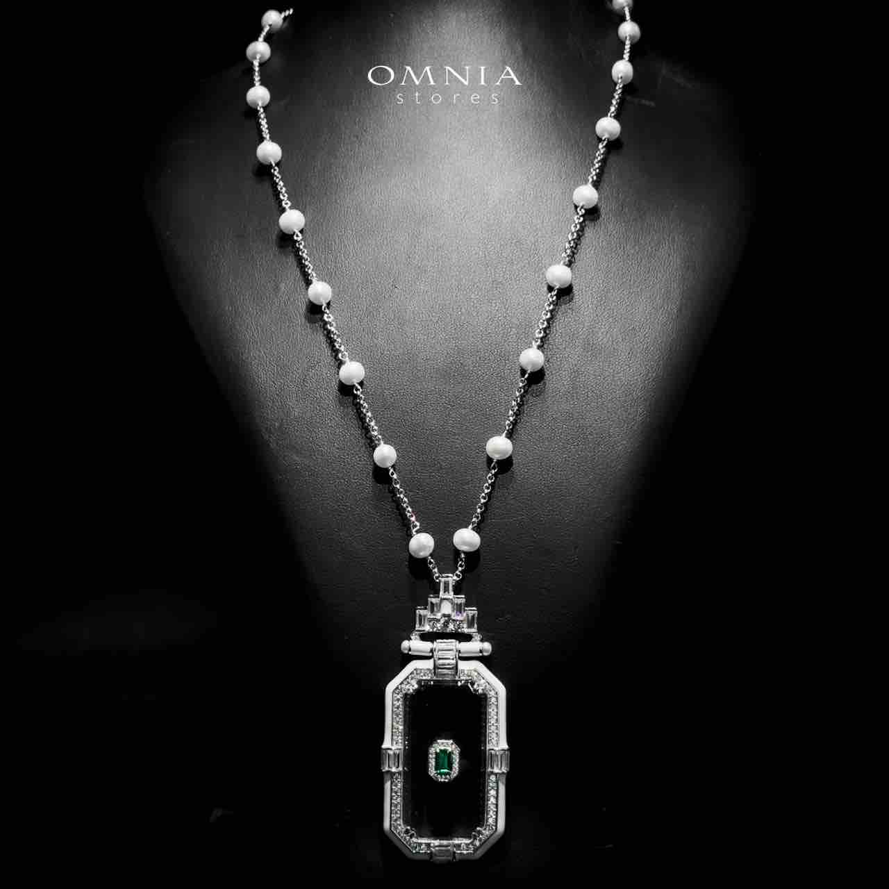 Omnia Parvaneh Fresh Real Water Pearl Long Chain Necklace & Drop Pearl Earrings in 925 Silver with High-Quality Simulated Diamonds