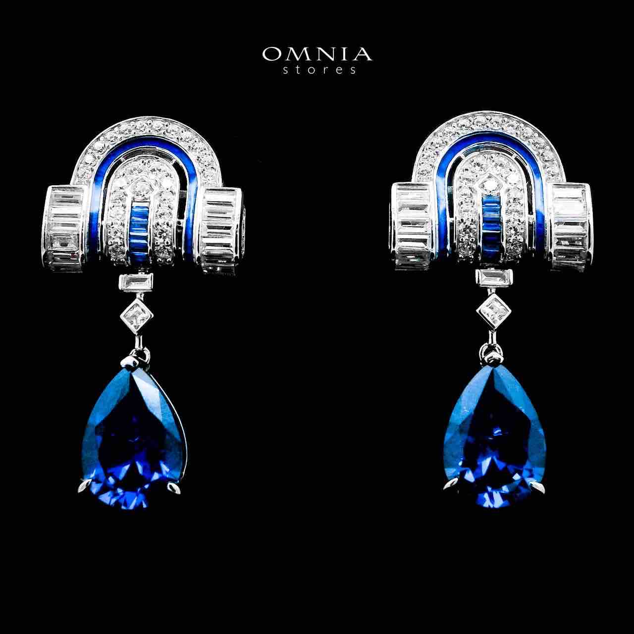 Omnia Roya Blue Arch Drop Earrings in 925 Silver with High Quality Simulated Diamonds