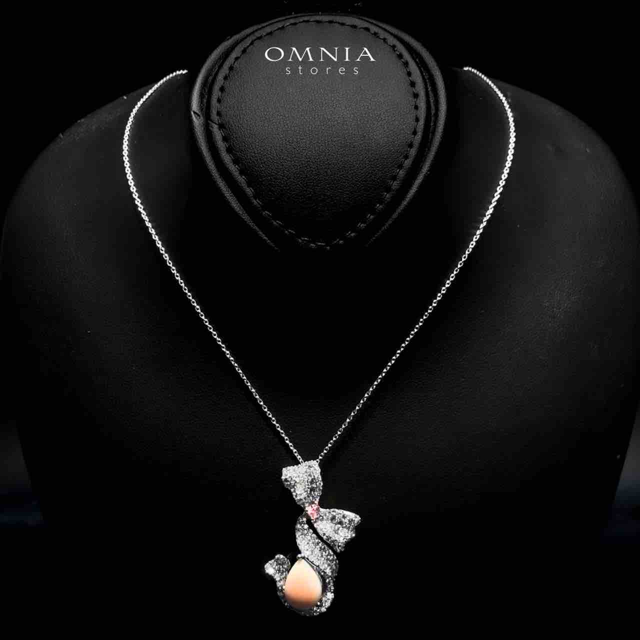 Omnia Nouran Pink Necklace in 925 Silver with High-Quality Simulated Diamonds and Coral Stone Detail