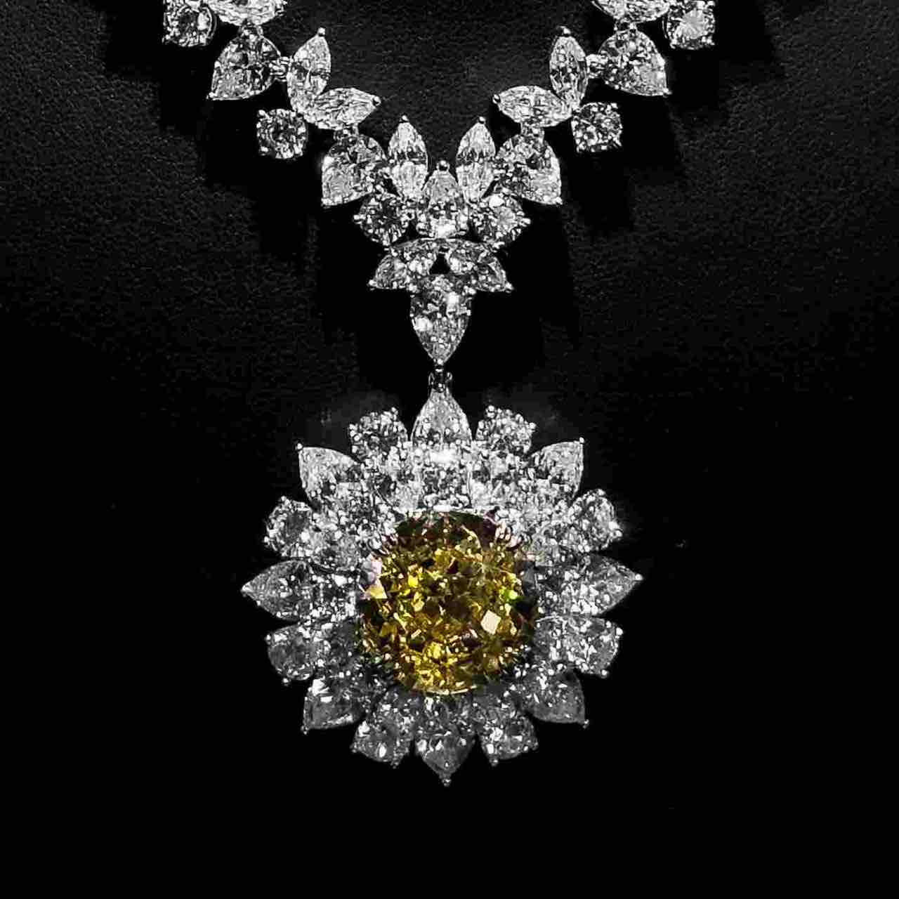 Marjan Sunflower Yellow Necklace In 925 Silver Certified High Quality Lab Grown Stones