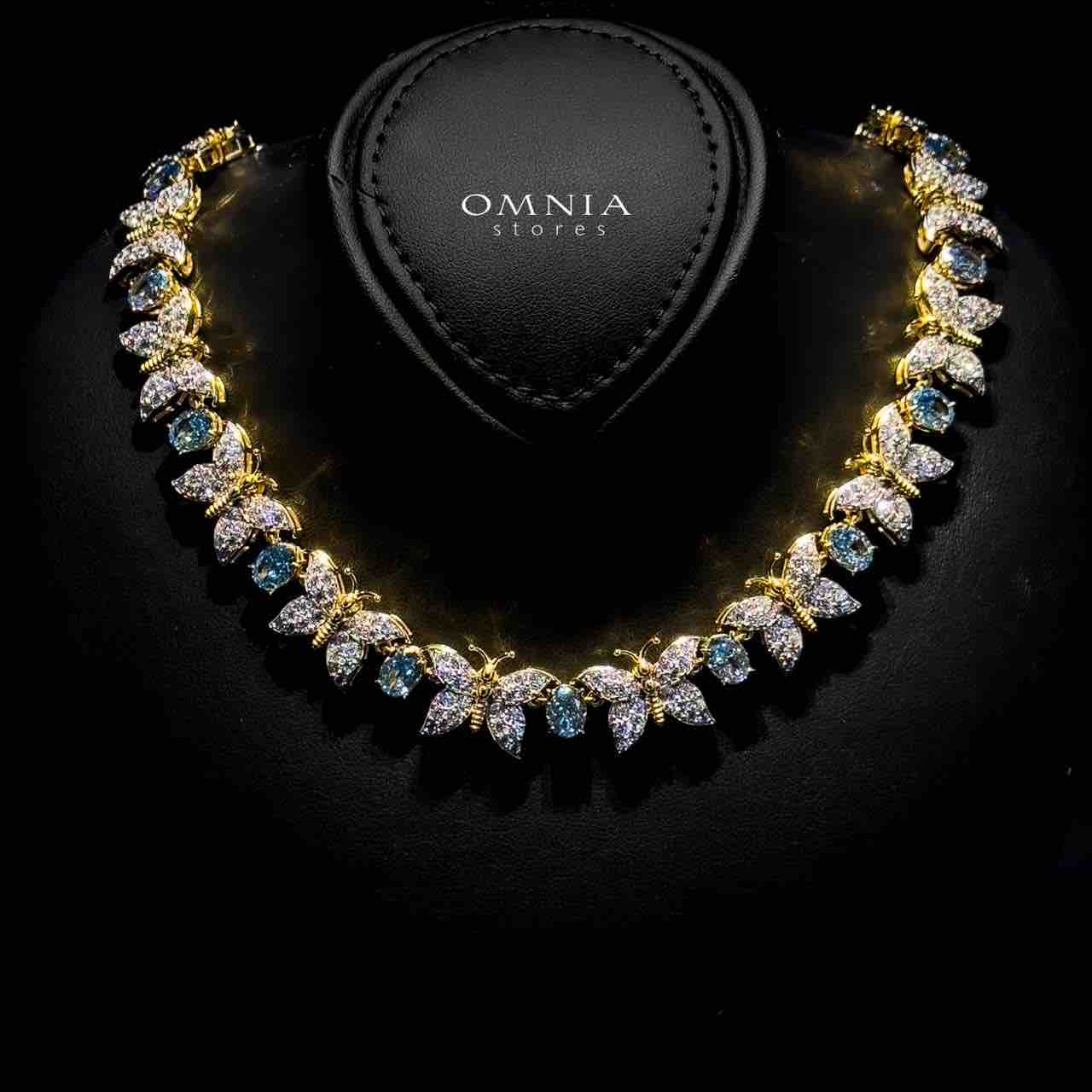 Omnia Ghusoon Butterfly Golden Necklace In 925 Silver Certified High Quality Lab Grown Stones