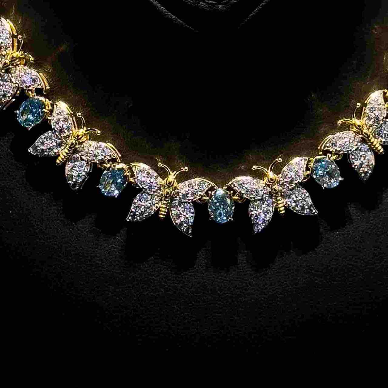 Omnia Ghusoon Butterfly Golden Necklace In 925 Silver Certified High Quality Lab Grown Stones