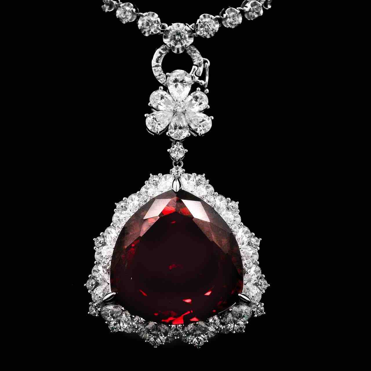 Omnia Dania Silver Long Chain With Red Pendant Necklace In 925 Silver Certified High Quality Lab Grown Stones