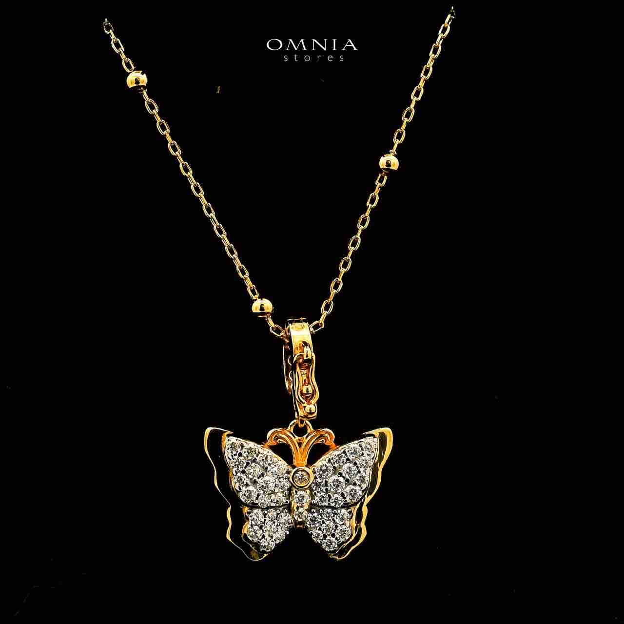 Omnia Rimsha Butterfly Double Side Golden Necklace In 925 Silver Certified High Quality Lab Grown Stones
