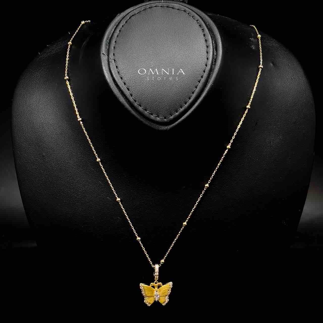 Omnia Rimsha Butterfly Double Side Golden Necklace In 925 Silver Certified High Quality Lab Grown Stones