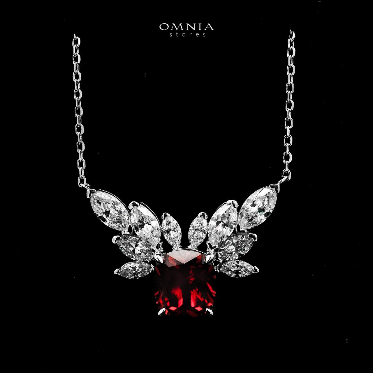 Omnia Haleema Silver With Red Pendant Necklace In 925 Silver Certified High Quality Lab Grown Stones