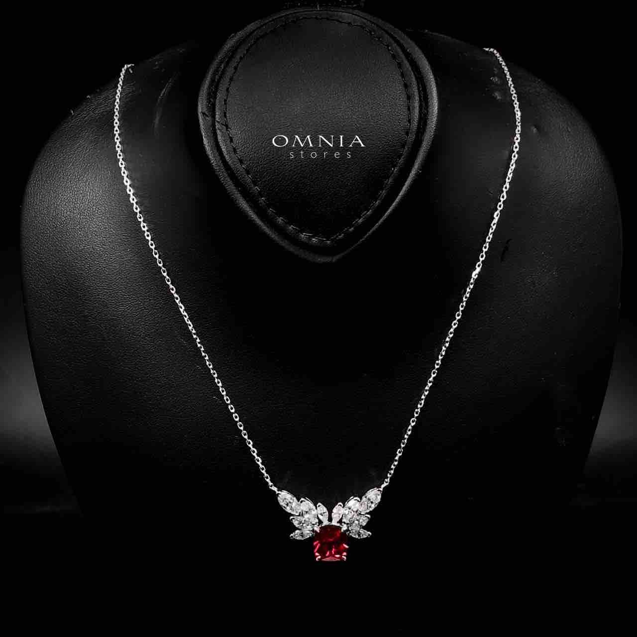 Omnia Haleema Silver With Red Pendant Necklace In 925 Silver Certified High Quality Lab Grown Stones