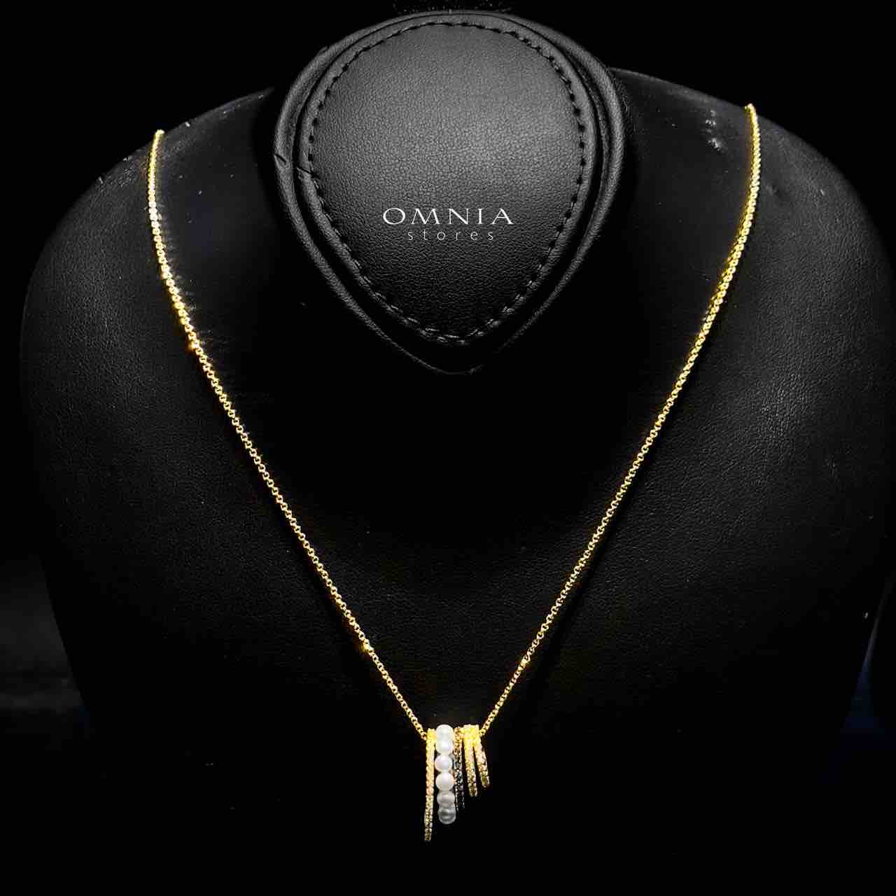Omnia Inaya Golden Necklace In 925 Silver High Quality Simulated Diamonds