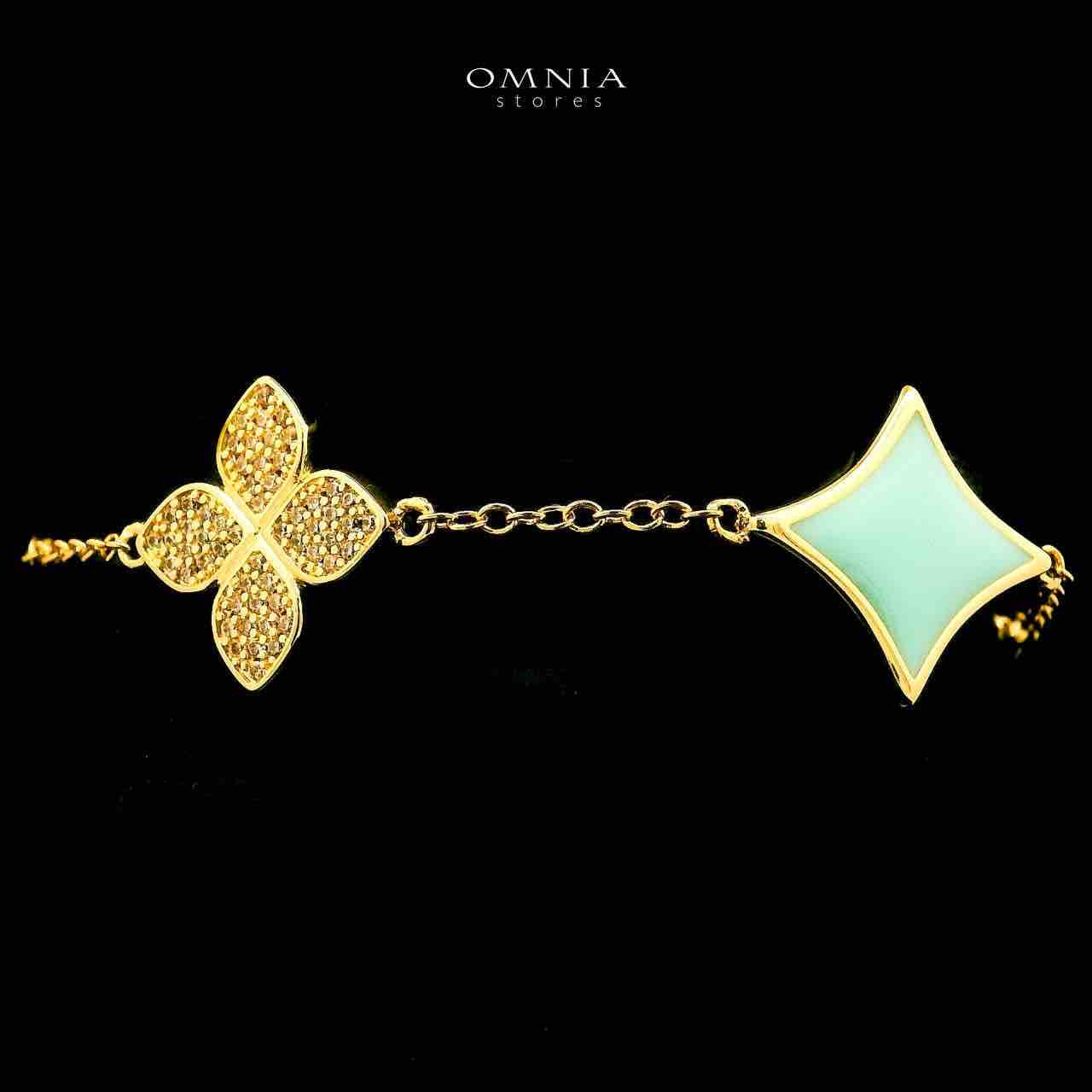Omnia Golden Clove Turqoise Long Chain Full Set with High-Quality Simulated Diamonds 18k Gold Plated 100cm