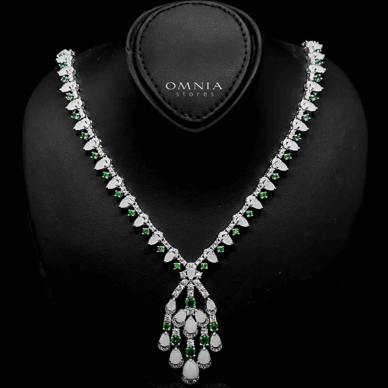 Omnia Salma Silver and Green Full Set with High-Quality Simulated Diamonds Rhodium Plated