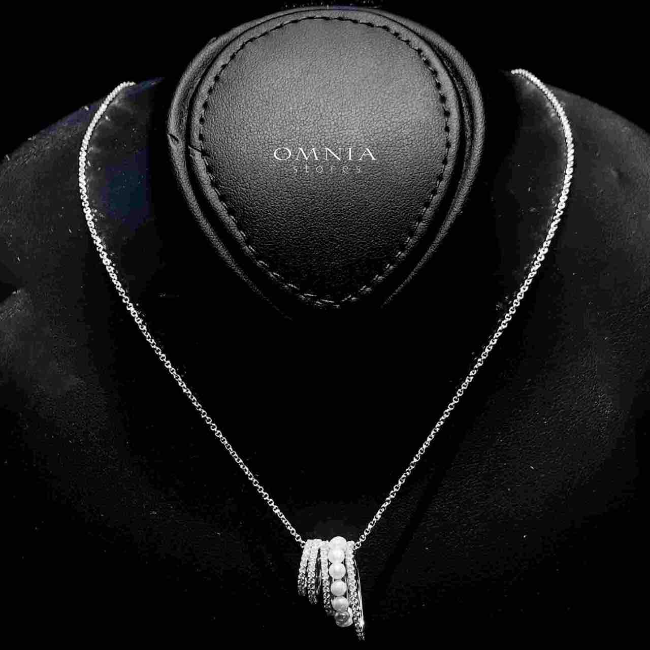 Omnia Inaya Silver Fresh Real Water Pearl Necklace In 925 Silver High Quality Simulated Diamonds