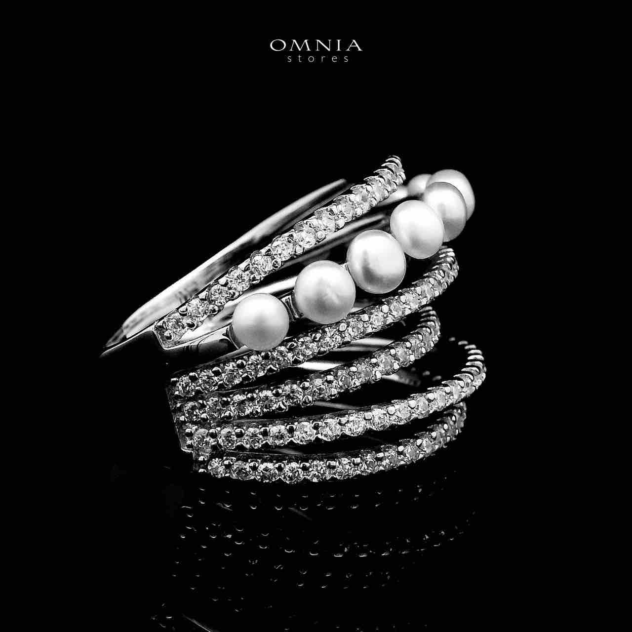 Omnia Inaya Silver Fresh Real Water Pearl Ring In 925 Silver High Quality Simulated Diamonds