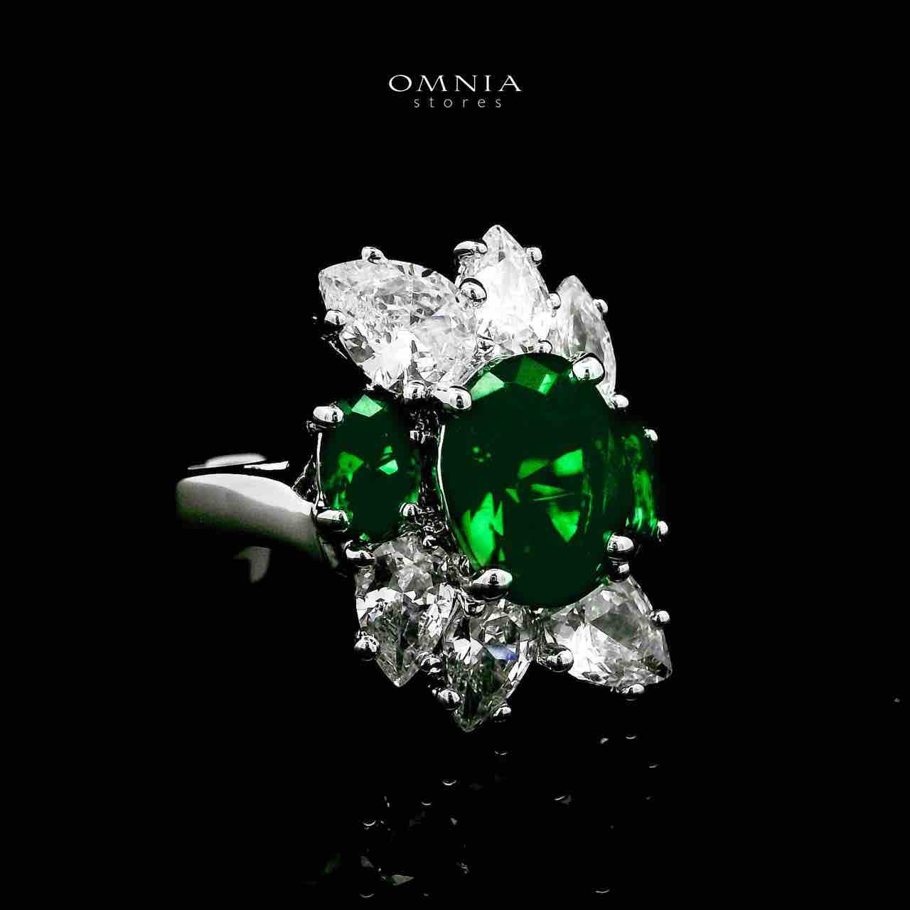Omnia Lamia Green and White Bridal Full Set with High-Quality Simulated Diamonds Rhodium Plated - OMNIASTORES KSA