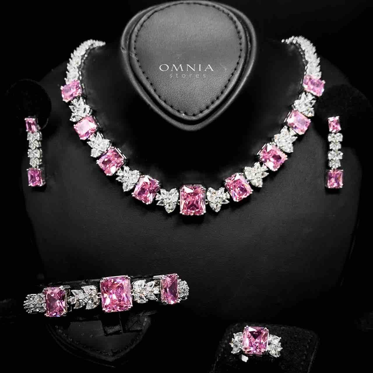 Omnia Amelia Pink Bridal Full Set with High-Quality Simulated Diamonds Rhodium Plated