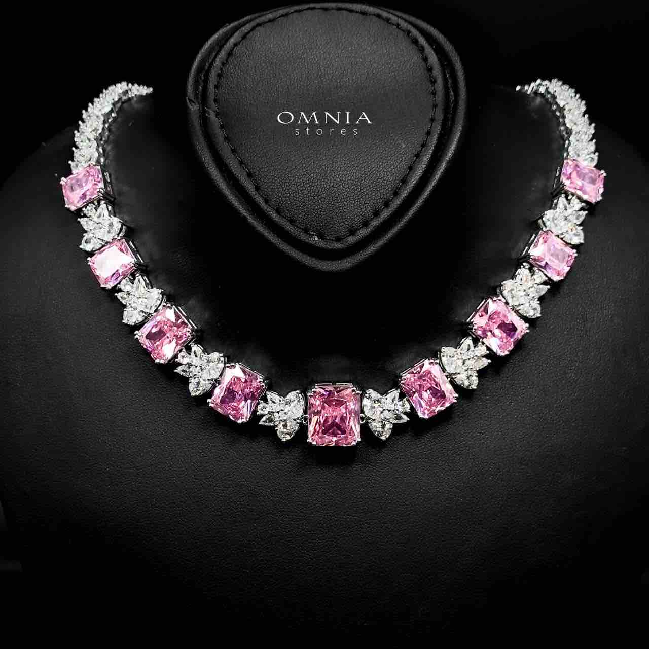 Omnia Amelia Pink Bridal Full Set with High-Quality Simulated Diamonds Rhodium Plated