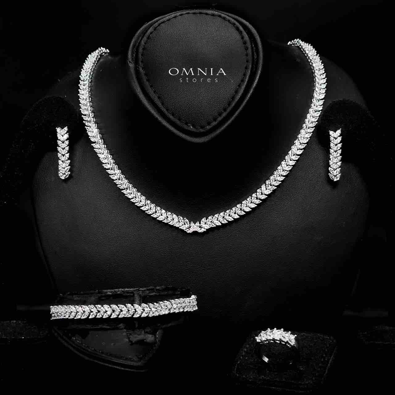 Omnia Aroosa White Bridal Full Set with High-Quality Simulated Diamonds Rhodium Plated
