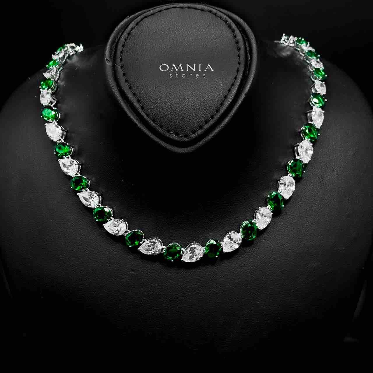 Omnia Lamia Green and White Bridal Full Set with High-Quality Simulated Diamonds Rhodium Plated