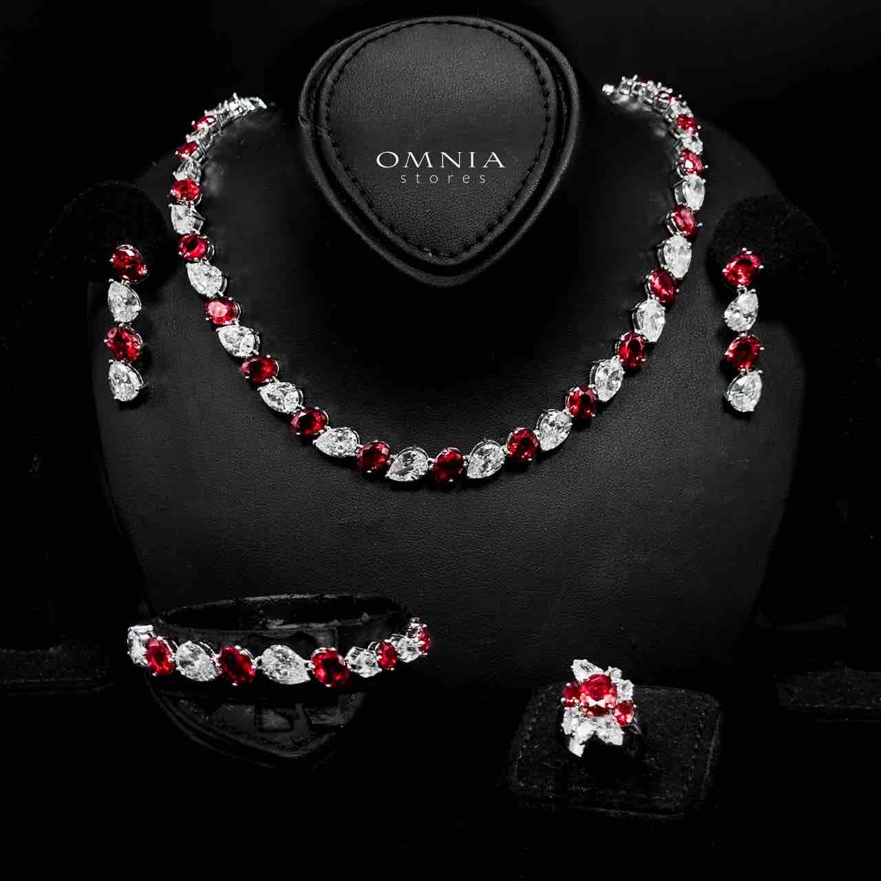 Omnia Lamia White And Red Bridal Full Set with High-Quality Simulated Diamonds Rhodium Plated