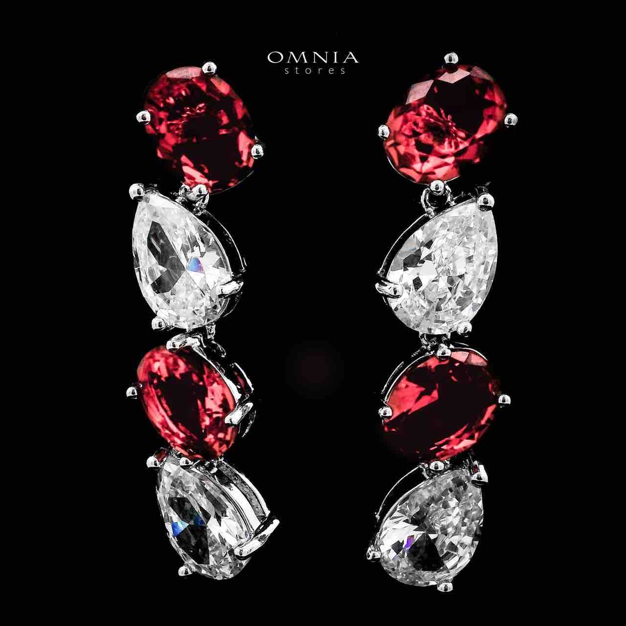 Omnia Lamia White And Red Bridal Full Set with High-Quality Simulated Diamonds Rhodium Plated