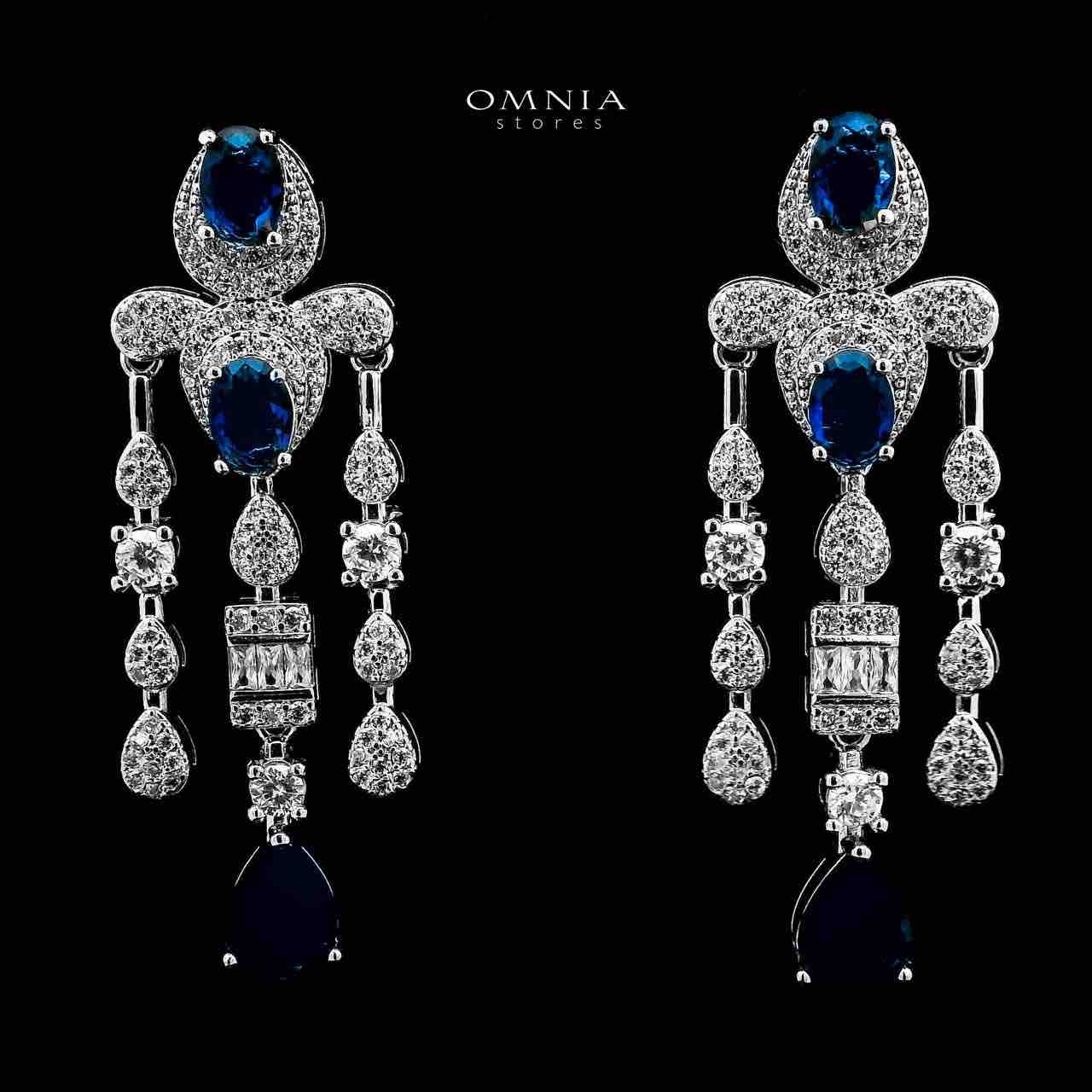 Omnia Aleya Blue Bridal Full Long chain Set in High Quality Simulated Diamonds Rhodium Plated