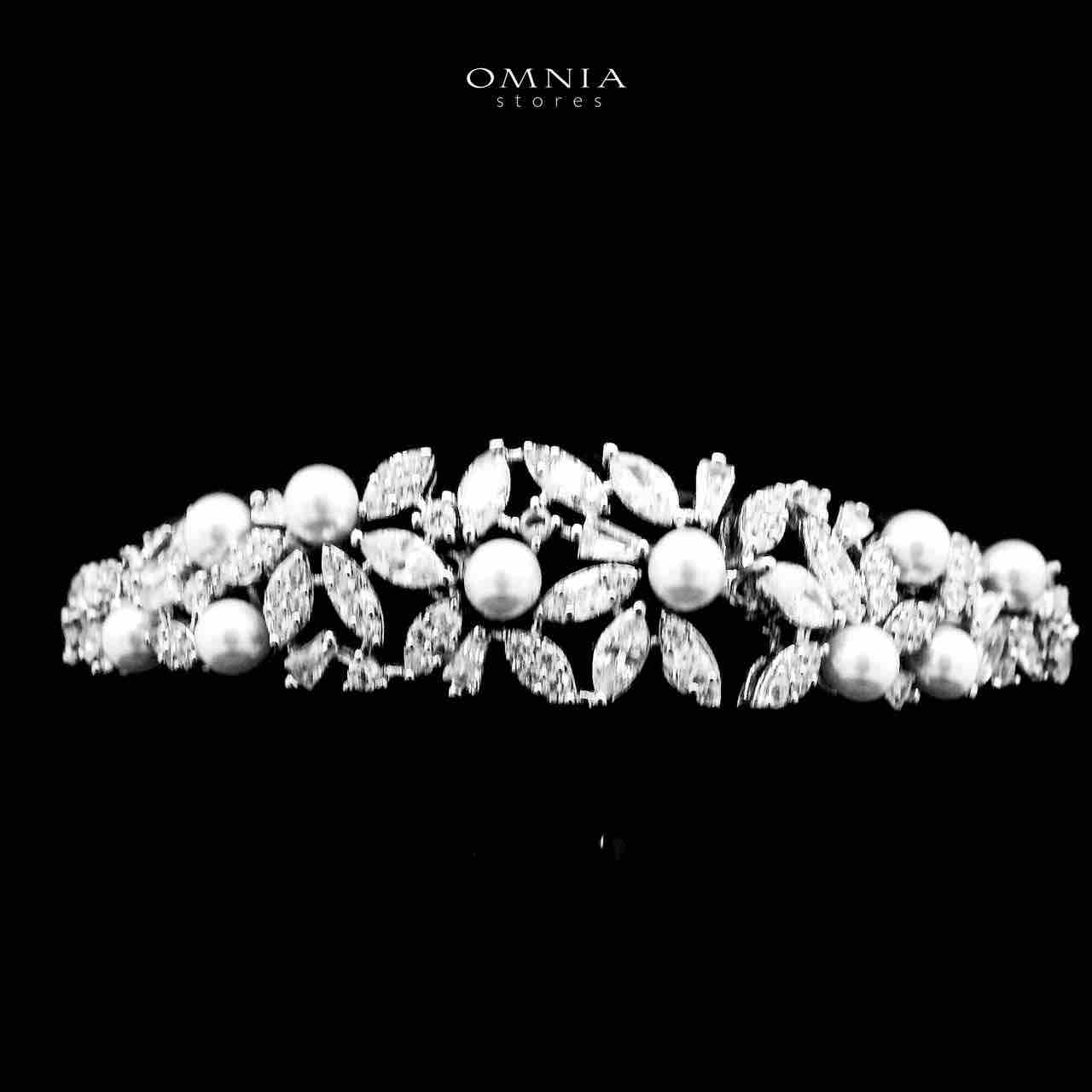 Omnia Fadwa White Pearl Luxury Bridal Full Set Accessories in High Quality Zircon Stone Rhodium Plated - OMNIASTORES KSA