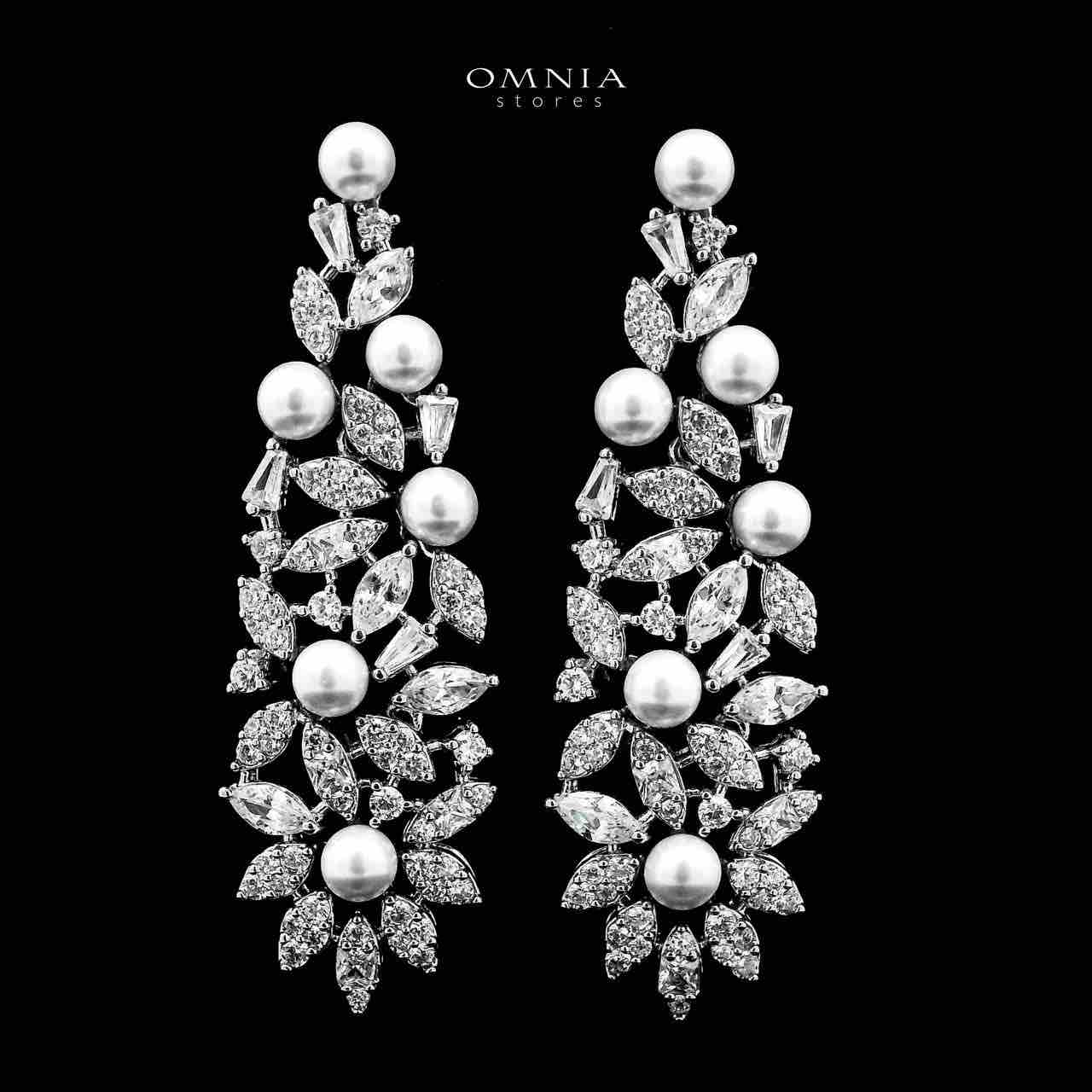 Omnia Fadwa White Pearl Luxury Bridal Full Set Accessories in High Quality Zircon Stone Rhodium Plated - OMNIASTORES KSA