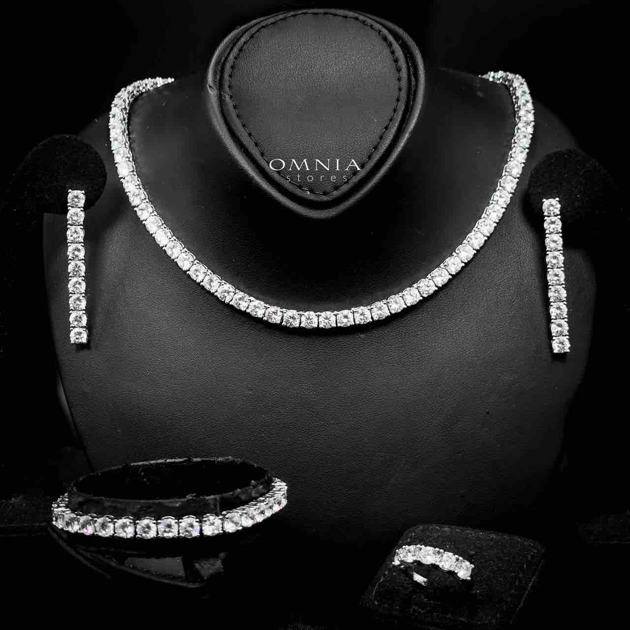 Omnia Rowan Bridal Full Set Accessories in High Quality Zircon Stone in Rhodium Plated