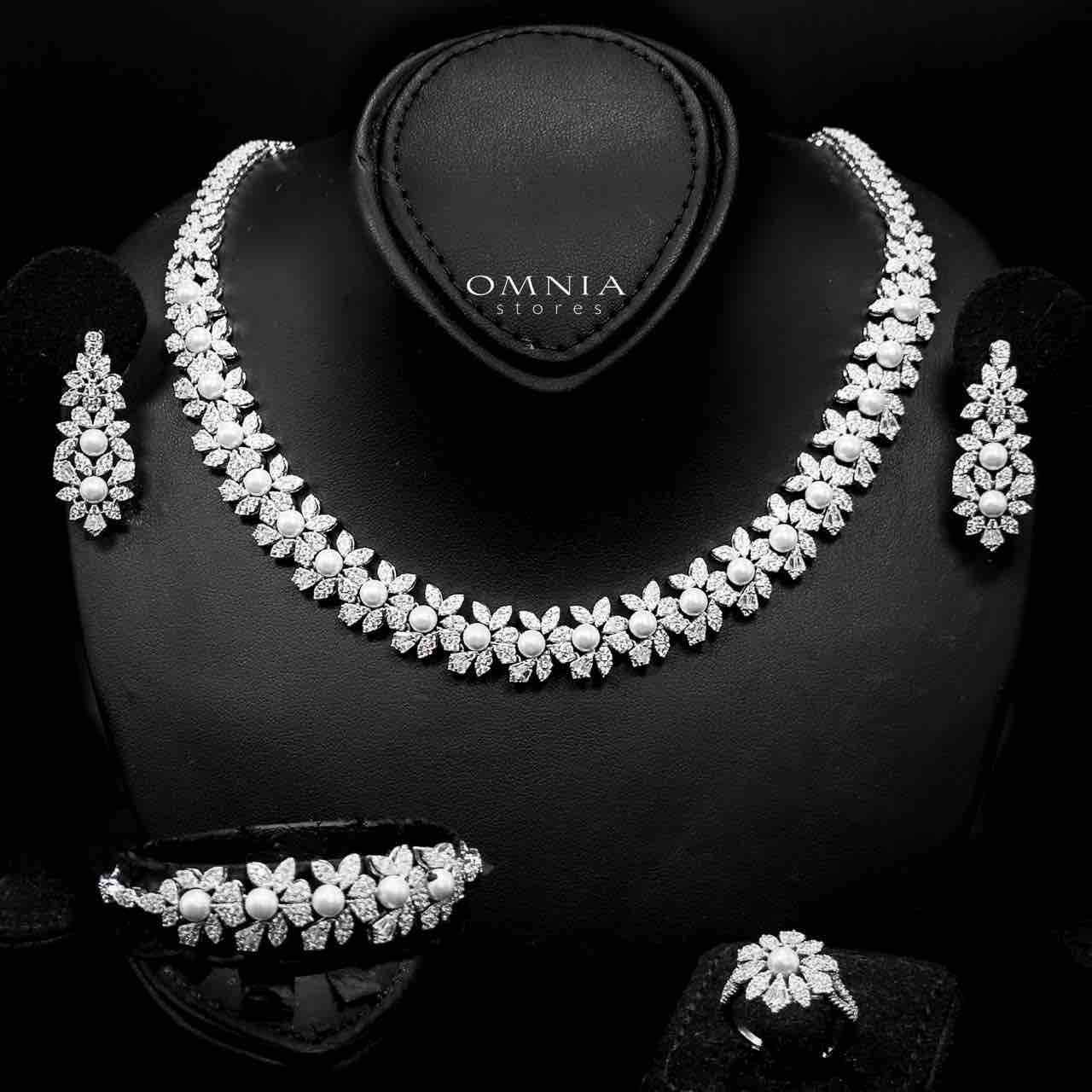 Omnia Maissa Bridal Full Set Accessories in High Quality Zircon Stone in Rhodium Plated