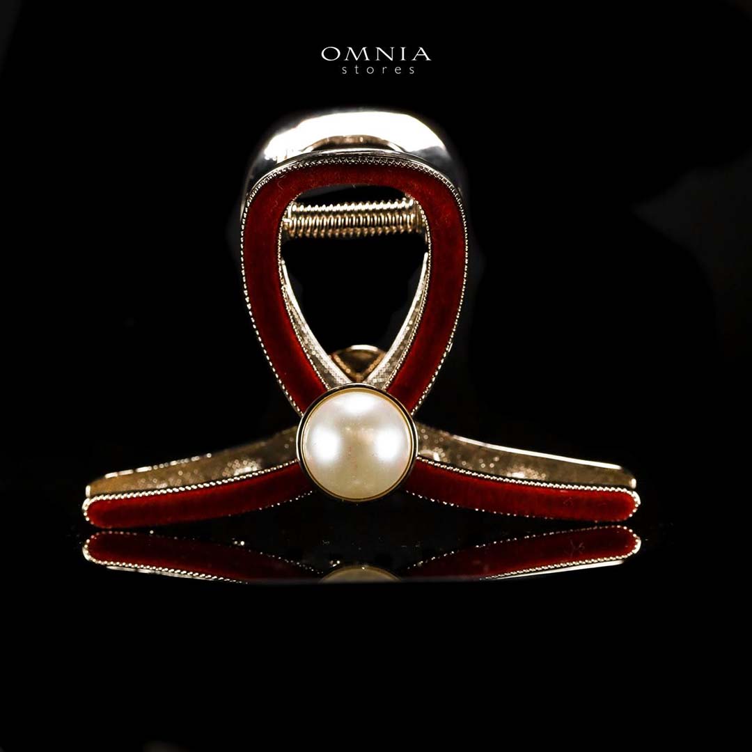 Omnia Wissal Light Gold Hair Clip in Velvet Red Line With High Quality Rhodium Plated