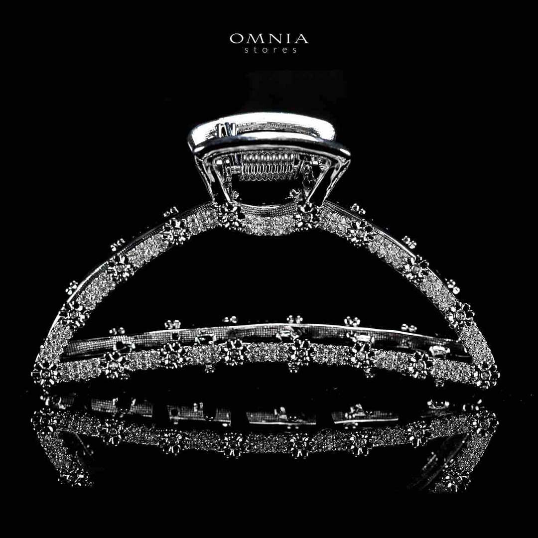 Omnia Raqeema Silver Hair Clip in High Quality Zircon Stone In Rhodium Plated