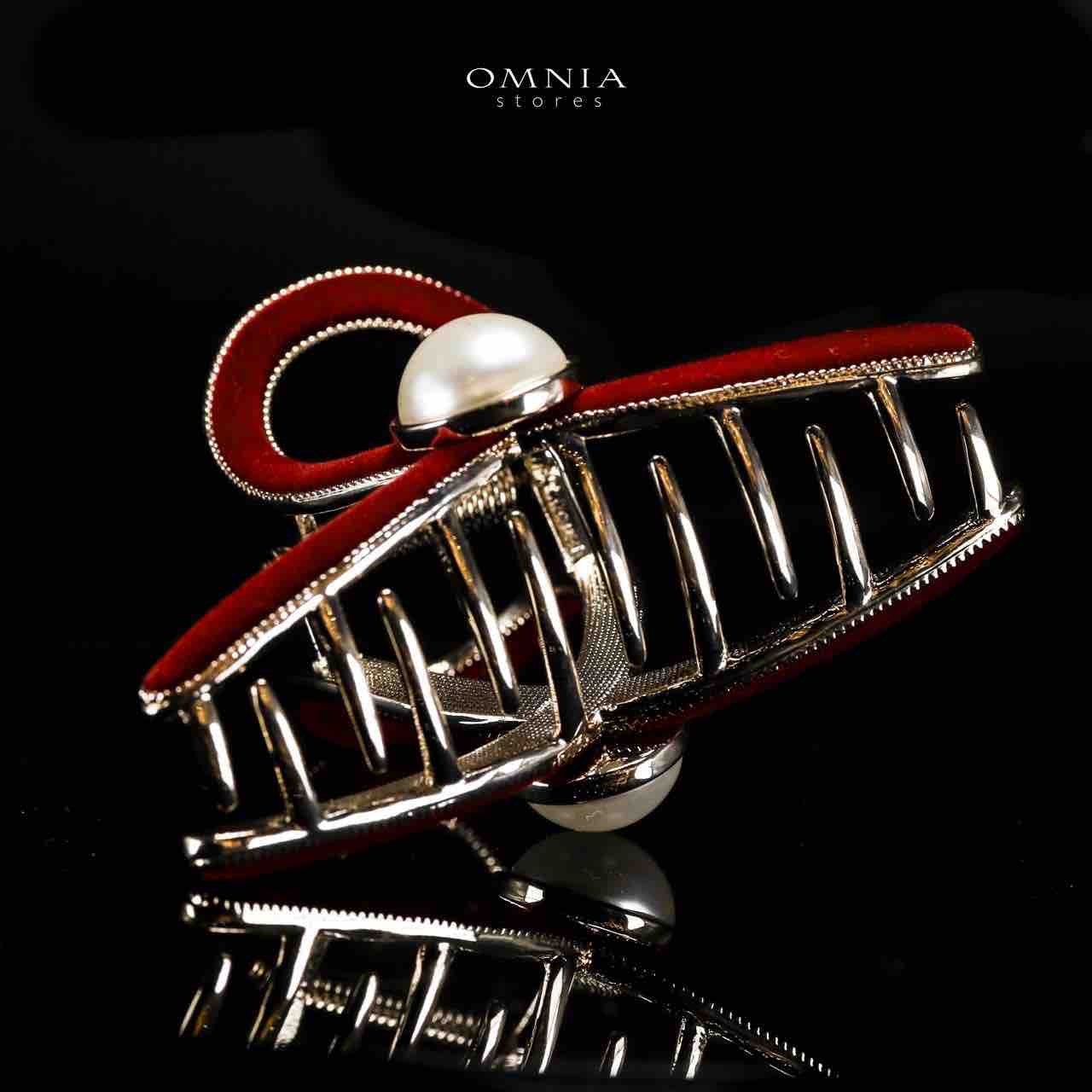 Omnia Wissal Light Gold Hair Clip in Velvet Red Line With High Quality Rhodium Plated