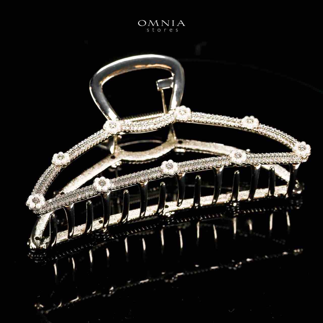 Omnia Naheelah Light Gold Hair Clip in High Quality Zircon Stone In Rhodium Plated
