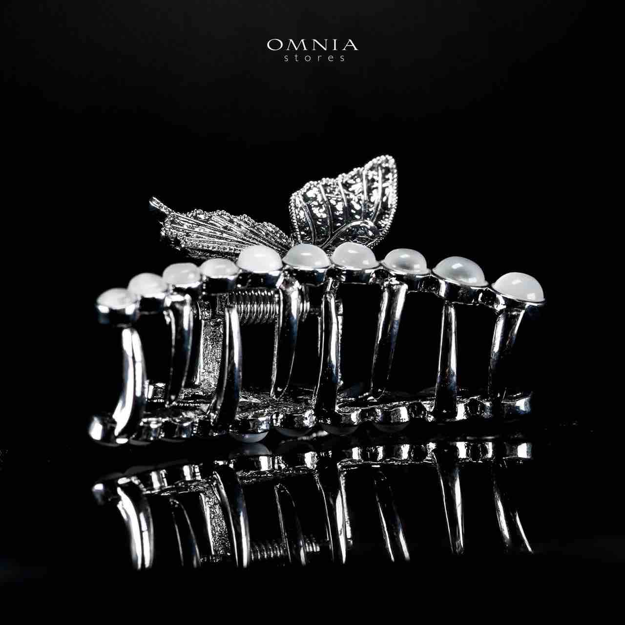 Omnia Ruwayda Pearl Butterfly Silver Hair Clip in High Quality Zircon Stone In Rhodium Plated