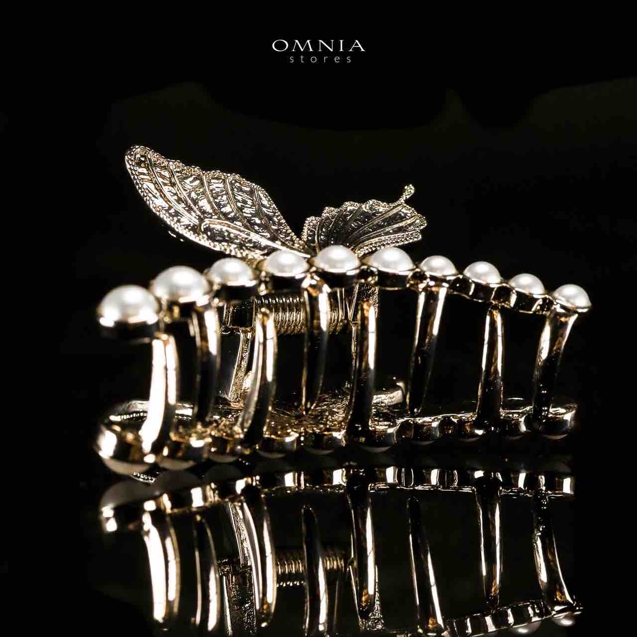 Omnia Ruwayda Pearl Butterfly Light Gold Hair Clip in High Quality Zircon Stone In Rhodium Plated