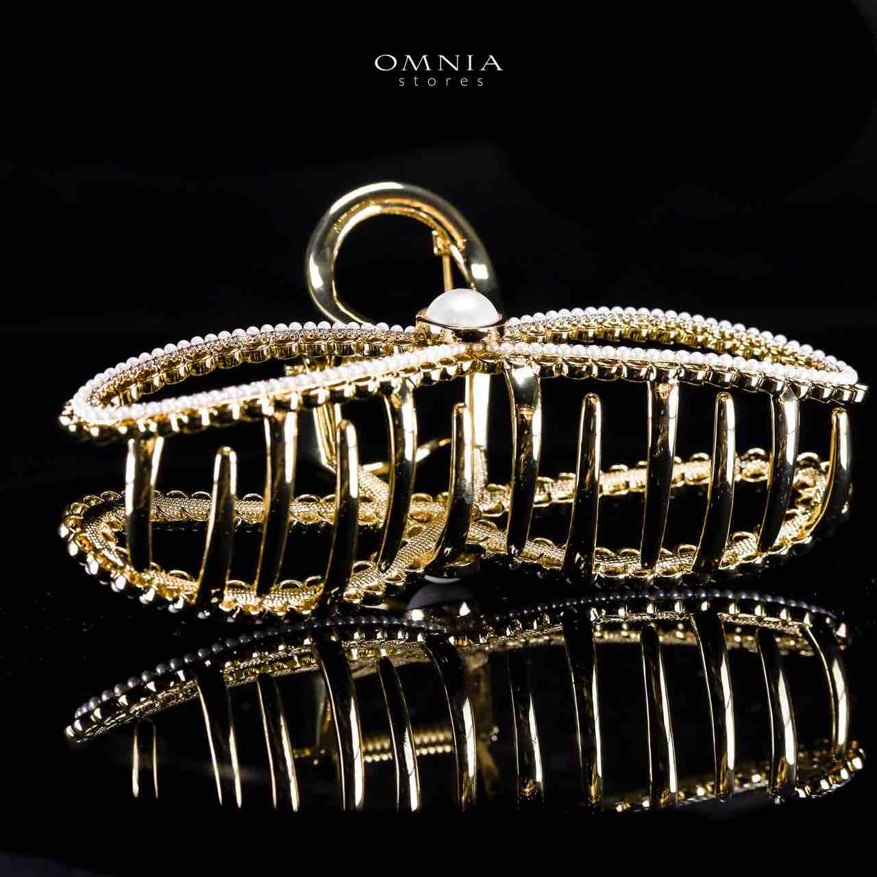 Omnia Aneeqa Pearl Infinity Design Gold Hair Clip in High Quality Zircon Stone In Rhodium Plated