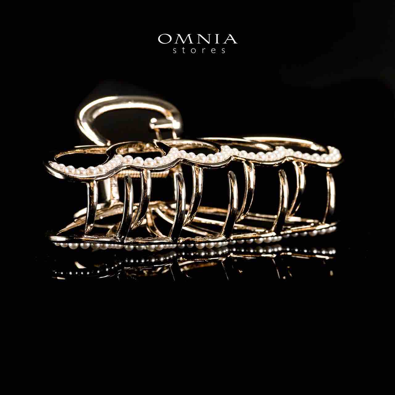 Omnia Ghazwa Pearl Light Gold Hair Clip in High Quality Zircon Stone In Rhodium Plated