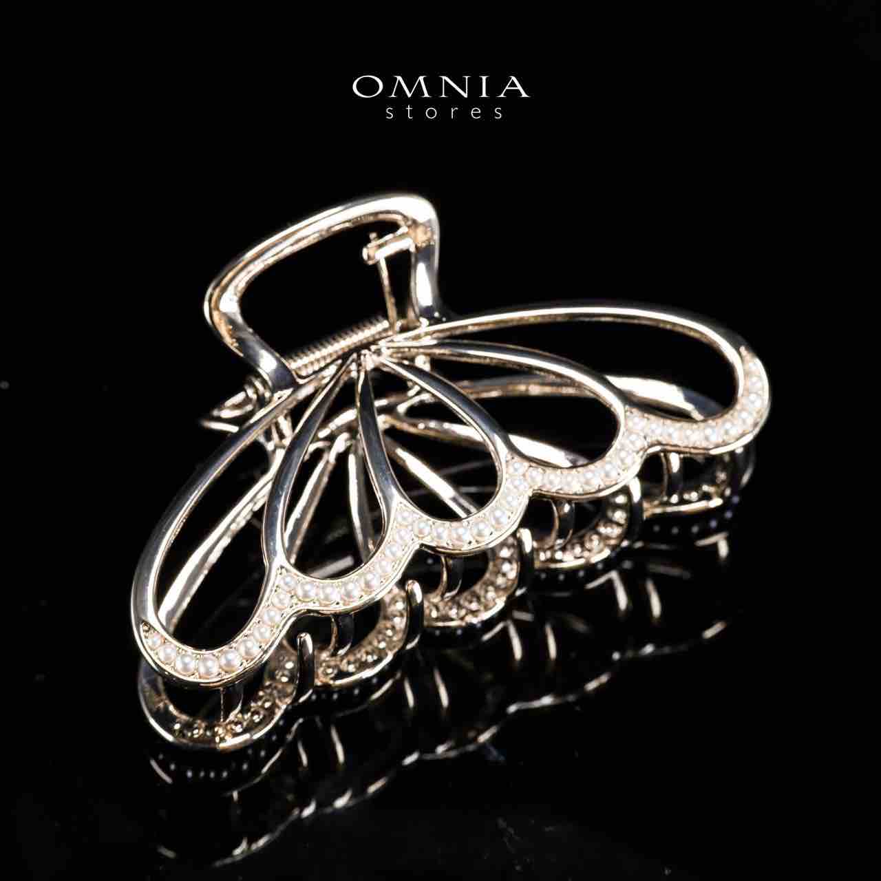 Omnia Ghazwa Pearl Light Gold Hair Clip in High Quality Zircon Stone In Rhodium Plated