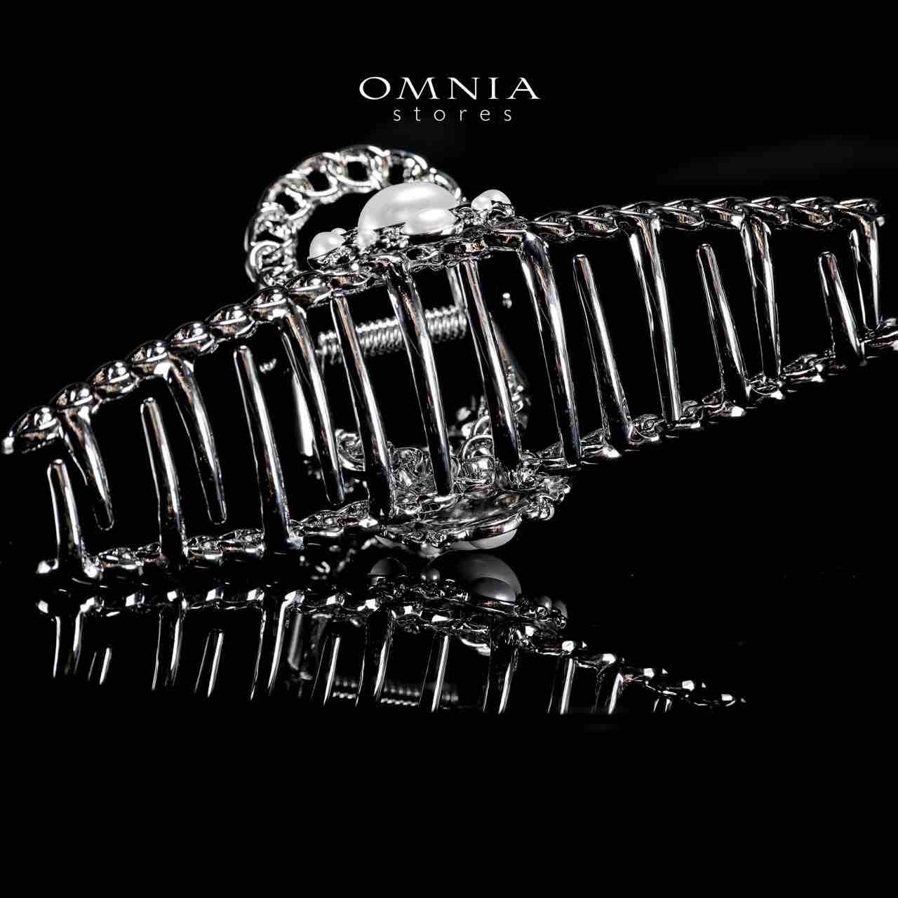 Omnia Nashwa Pearl Silver Hair Clip in High Quality Rhodium Plated