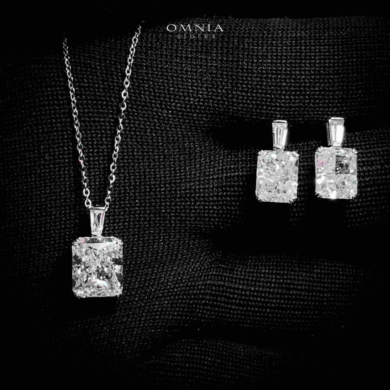 Omnia Heba White Necklace and Earrings Set in 925 Silver with High-Quality Ice Cut Stones