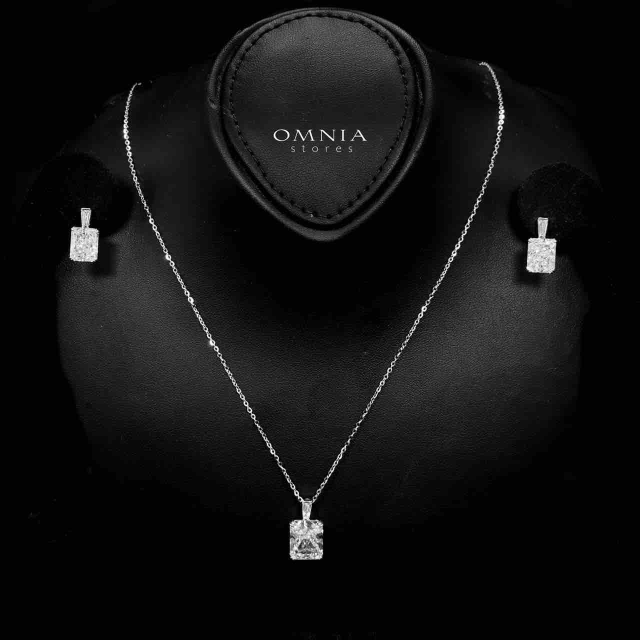 Omnia Heba White Necklace and Earrings Set in 925 Silver with High-Quality Ice Cut Stones
