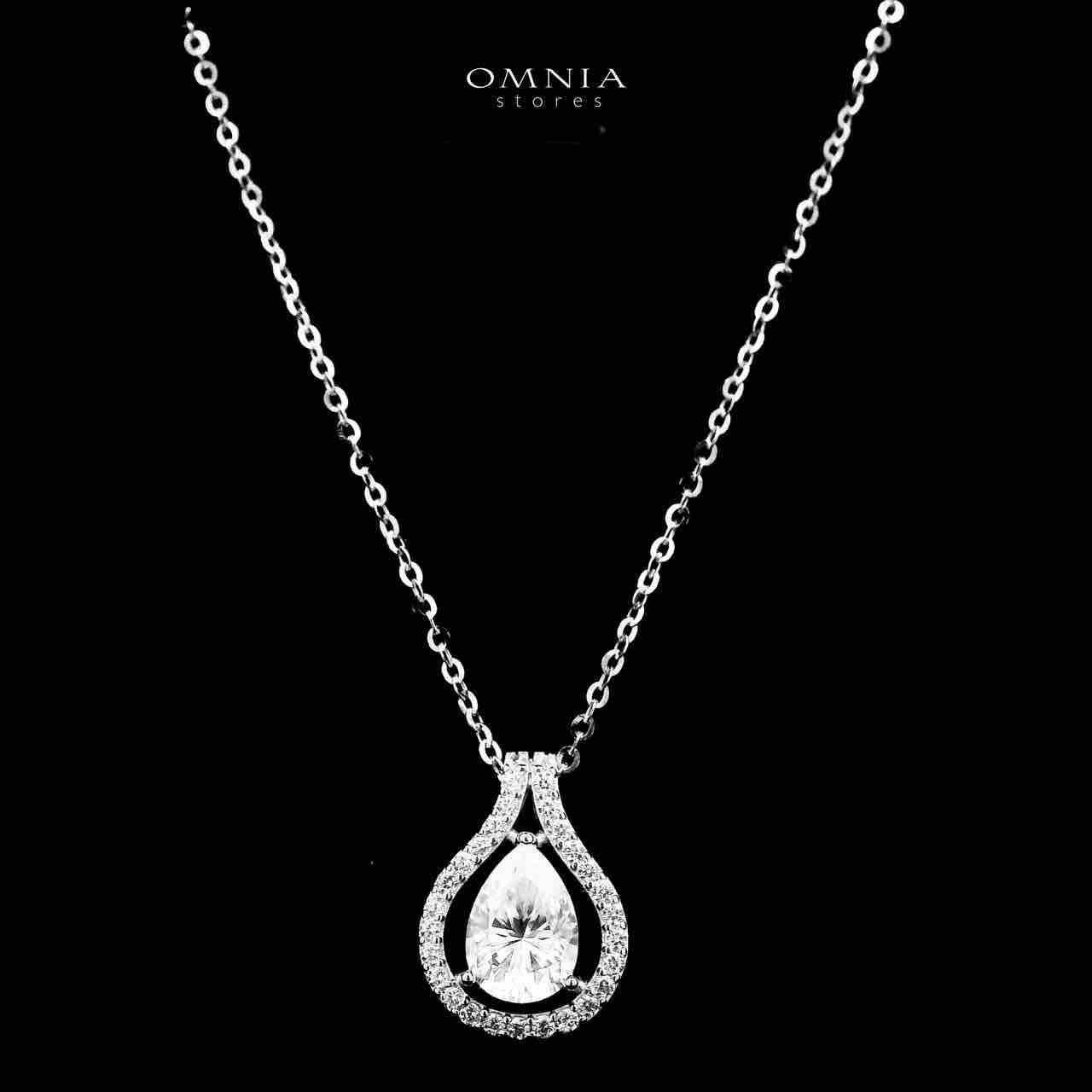 Omnia Shaqraa Silver Necklace and Earrings Set in 925 Silver with High-Quality White Ice Cut Stones