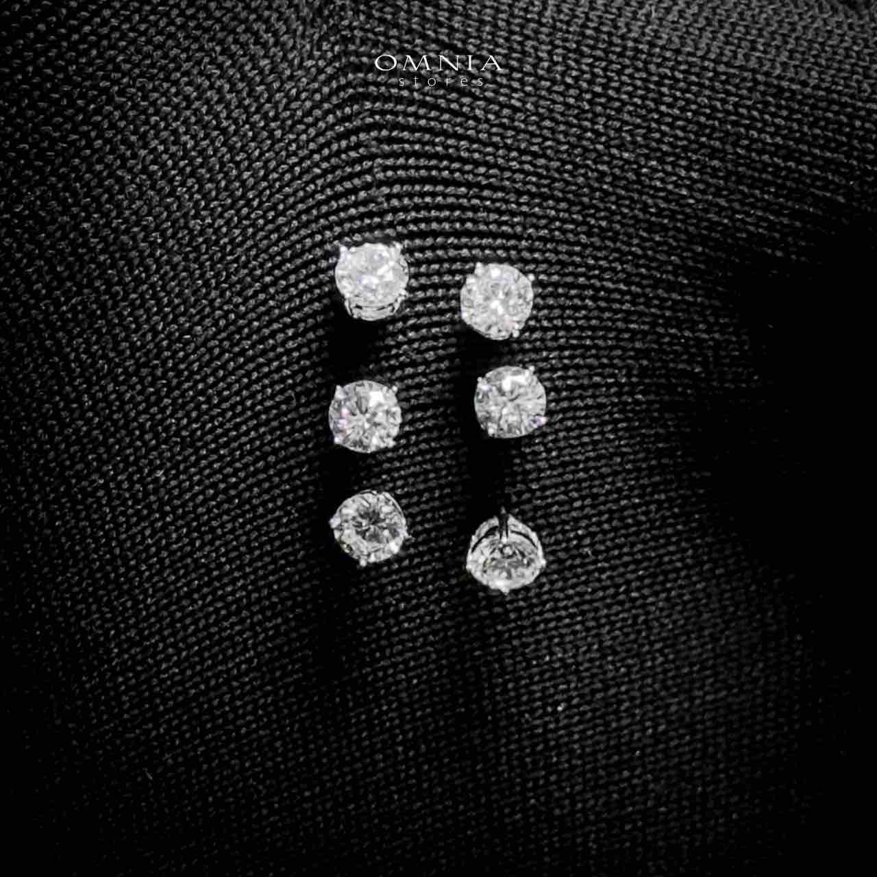 Omnia Nehla Silver Stud Earrings Set in 925 Silver with High-Quality White CZ Zircon Stones