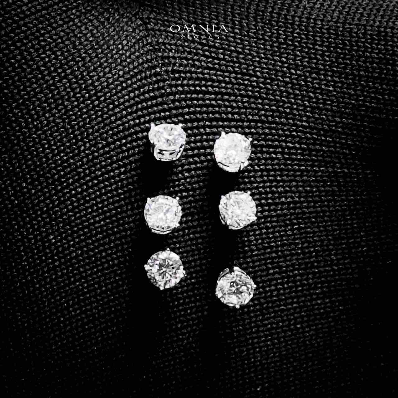 Omnia Nehla Silver Stud Earrings Set in 925 Silver with High-Quality White CZ Zircon Stones